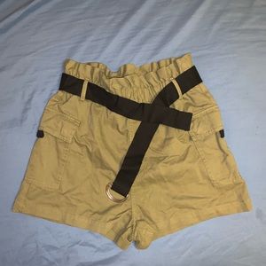 Olive paper-bag shorts